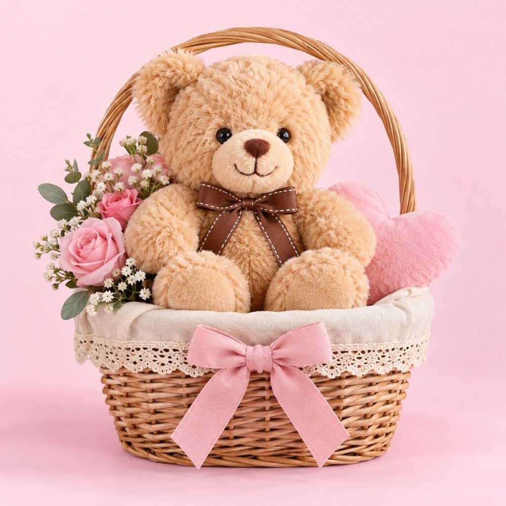 Rayong Teddy Basket Plush Toy | Collectible Figure