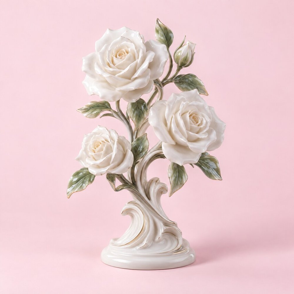 Rayong White Roses Figure | Elegant Floral Statue - Home