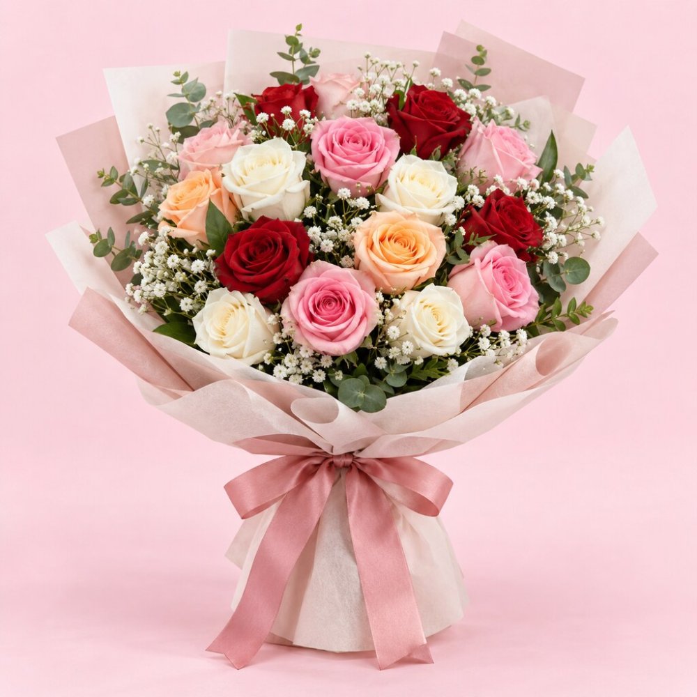 Mixed Roses Bouquet | Fresh Flower Arrangement Rayong - Home