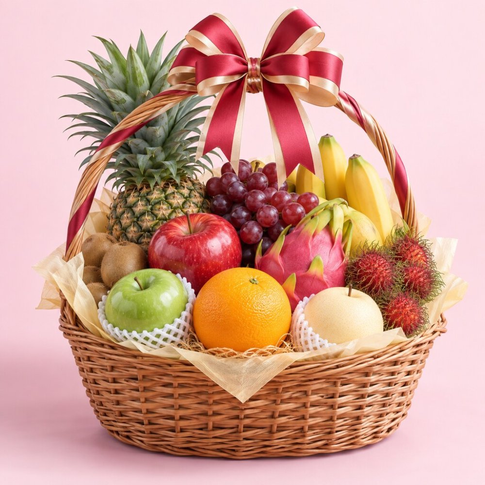 Fruit Gift Basket | Premium Fruit Ribbon Basket - Home - REF-5700
