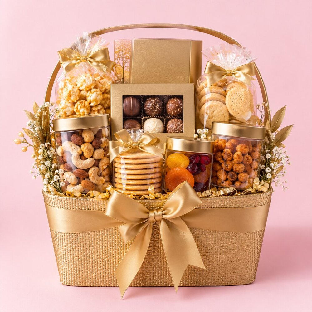 Golden Snack Celebration Hamper - Golden Gift Basket