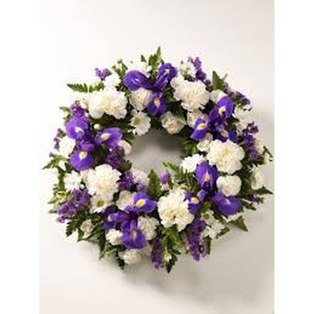White and purple sympathy wreath