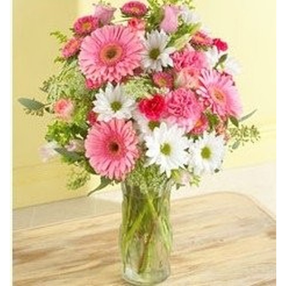 Pink and white floral bouquet vase
