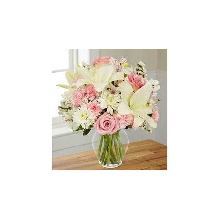 VASE OF LILLY AND PINK ROSES FLOWERS