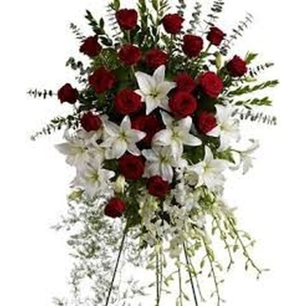 Flors de condolència vermelles i blanques