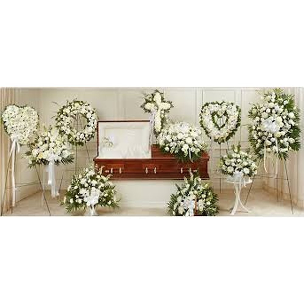 Conjunto de arreglo floral funerario blanco