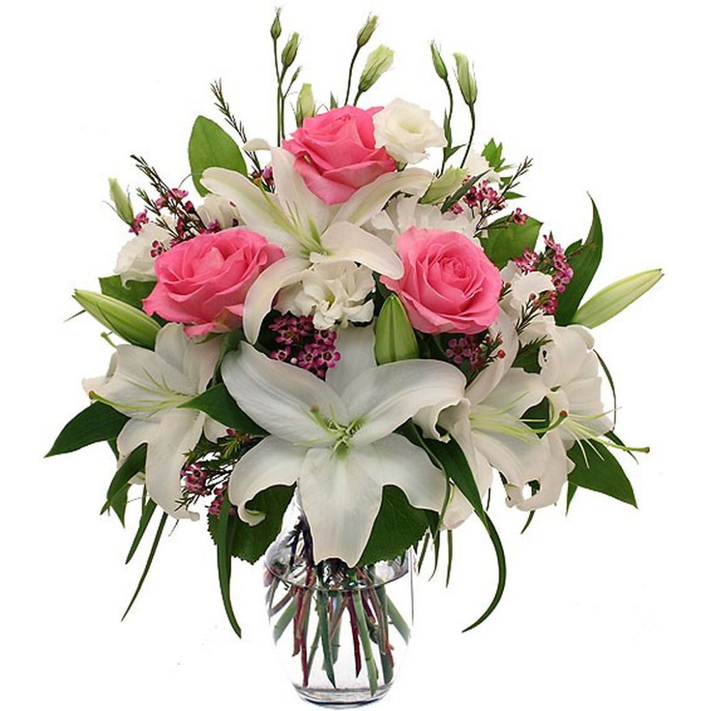 White lilies and pink roses