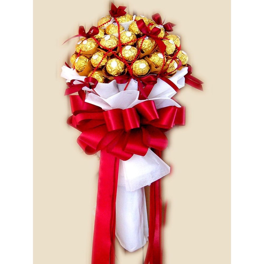 Gold chocolate bouquet red bow