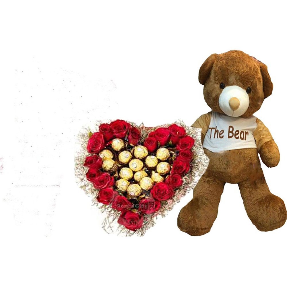 Hjerte rosebukett med teddybjørn