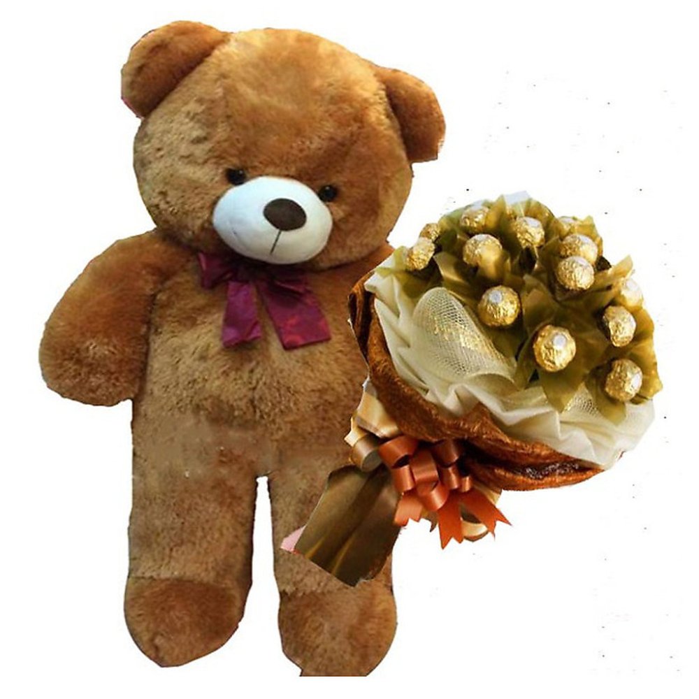Teddy bear with chocolate bouquet