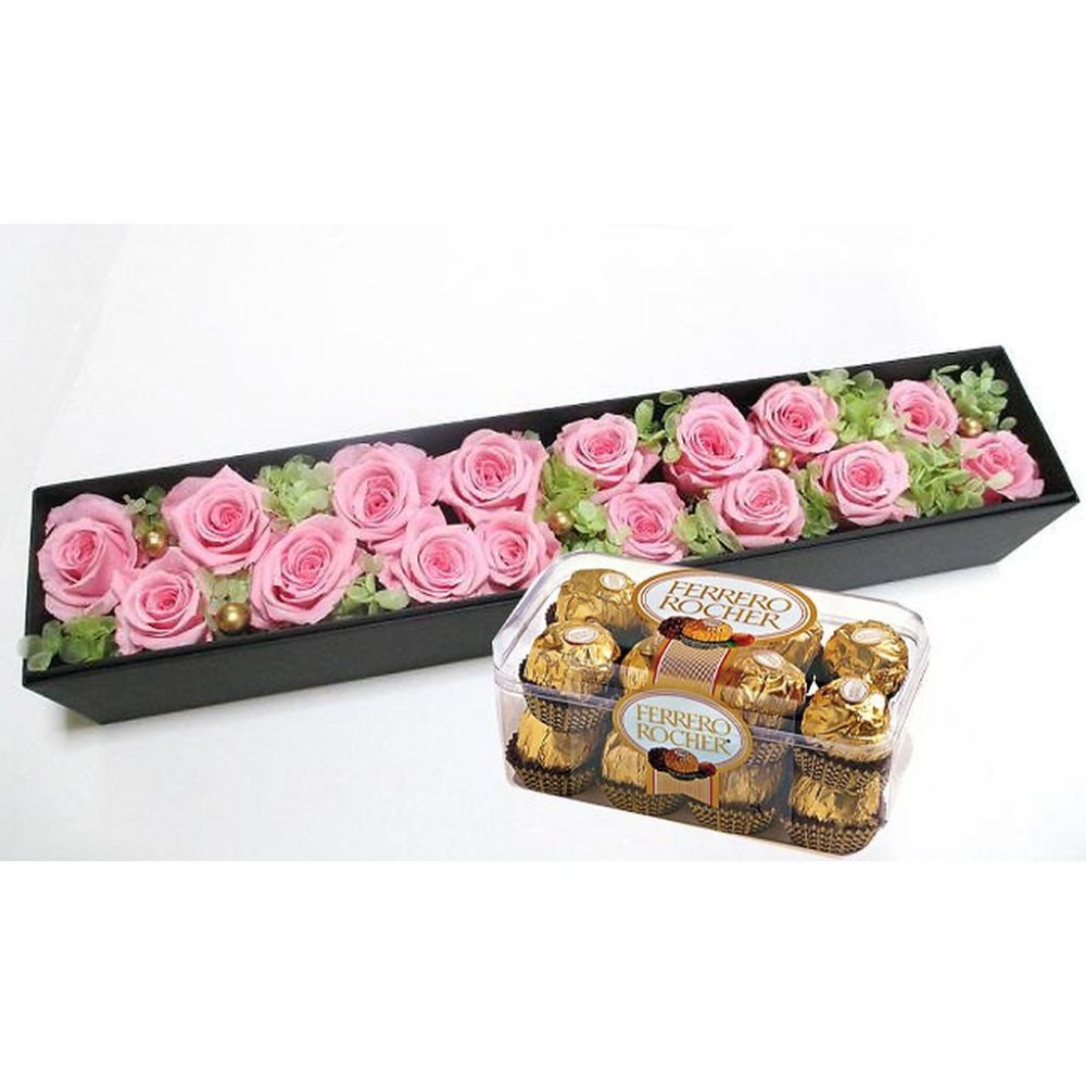 Pink preserved roses chocolate gift box