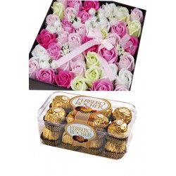 VALENTINE GIFT FLOWERS IN BOX  WITH HEART PILLOW