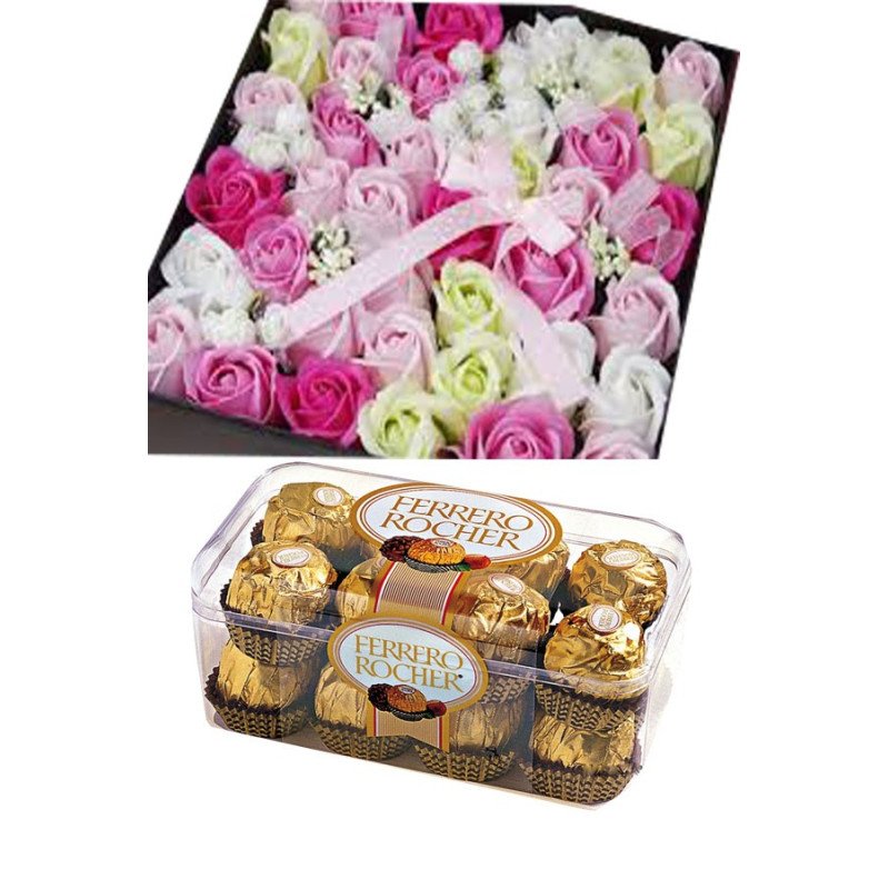 VALENTINE GIFT FLOWERS IN BOX  WITH HEART PILLOW