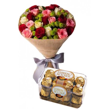 VALENTINE GIFT WHITE ROSE FLOWERS WITH CHOCOLATE