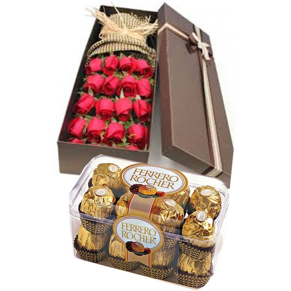 Red roses box and chocolates