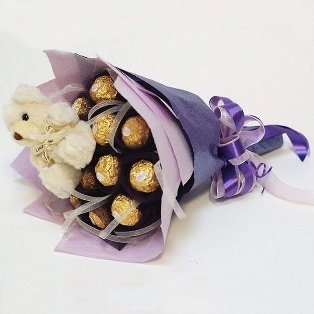 Ramo de chocolate dorado envoltorio morado