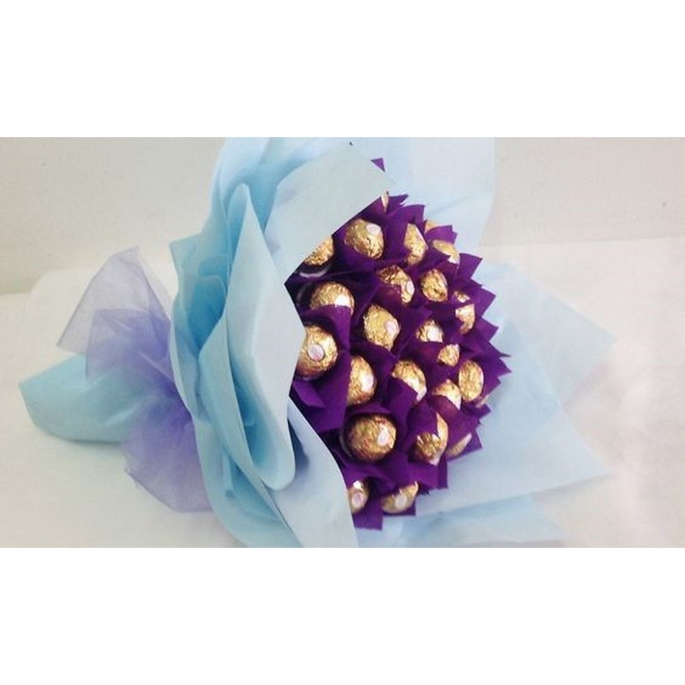 Gold chocolate bouquet blue wrap