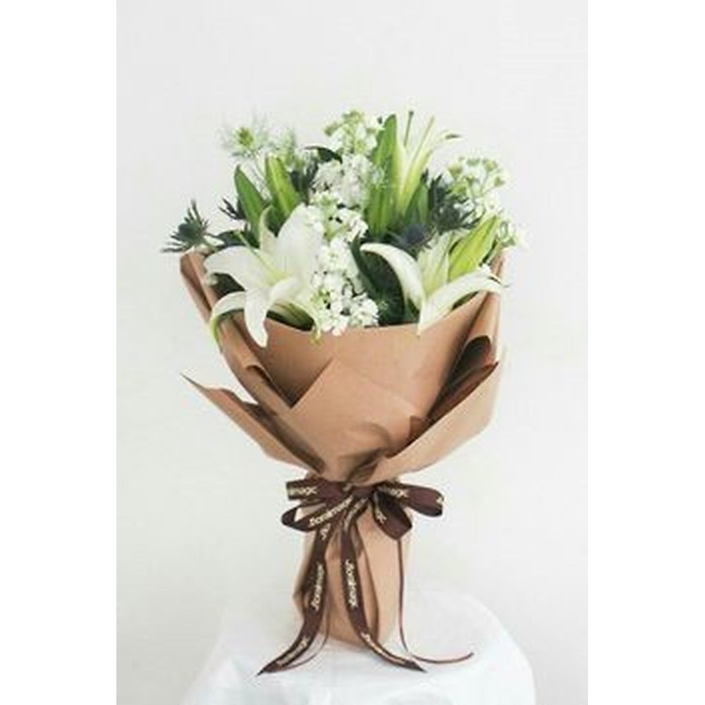 White lilies in Kraft wrap