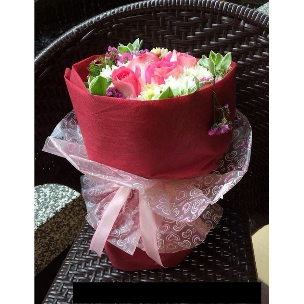 ピンクローズ＆菊の花束