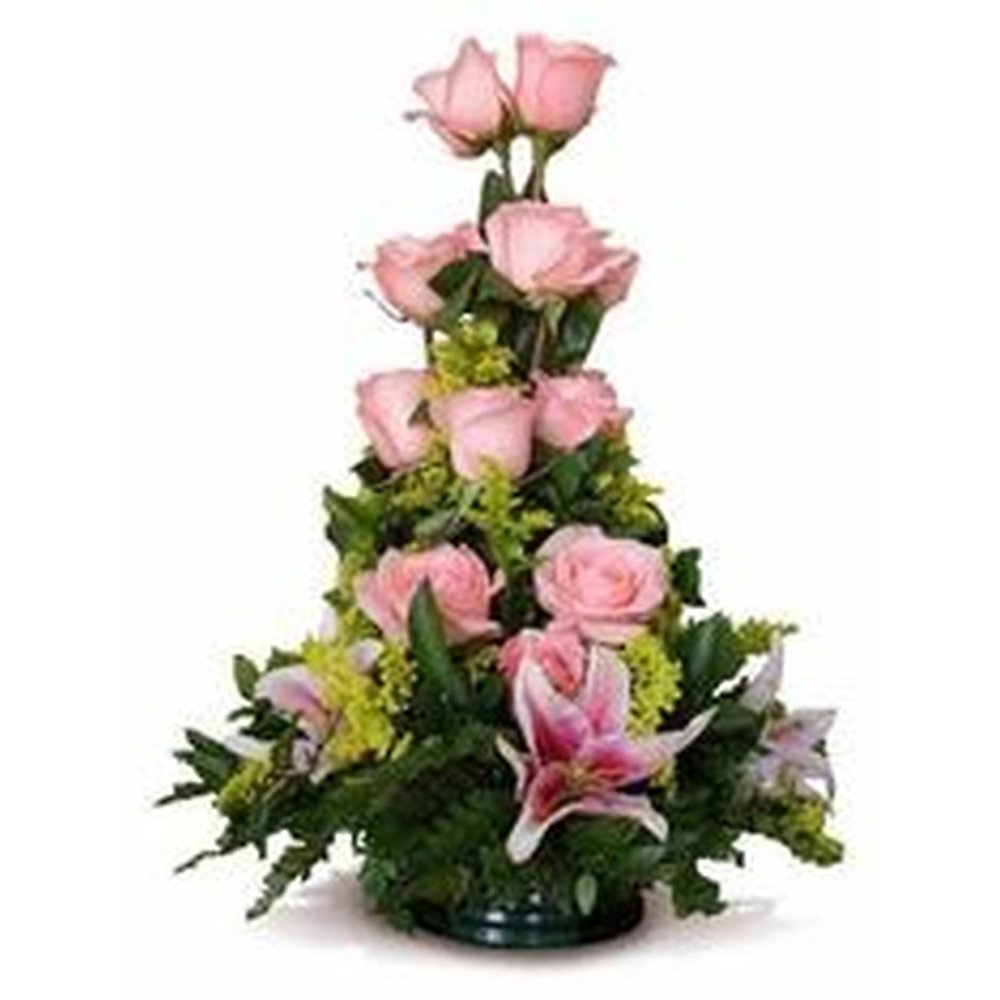 Pink rose conical artificial arrangement