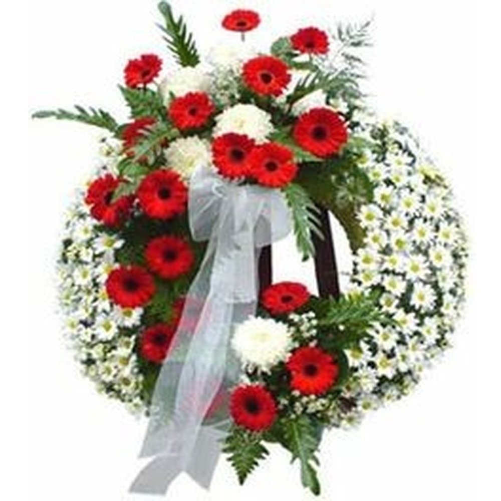 Corona de condolencias roja y blanca