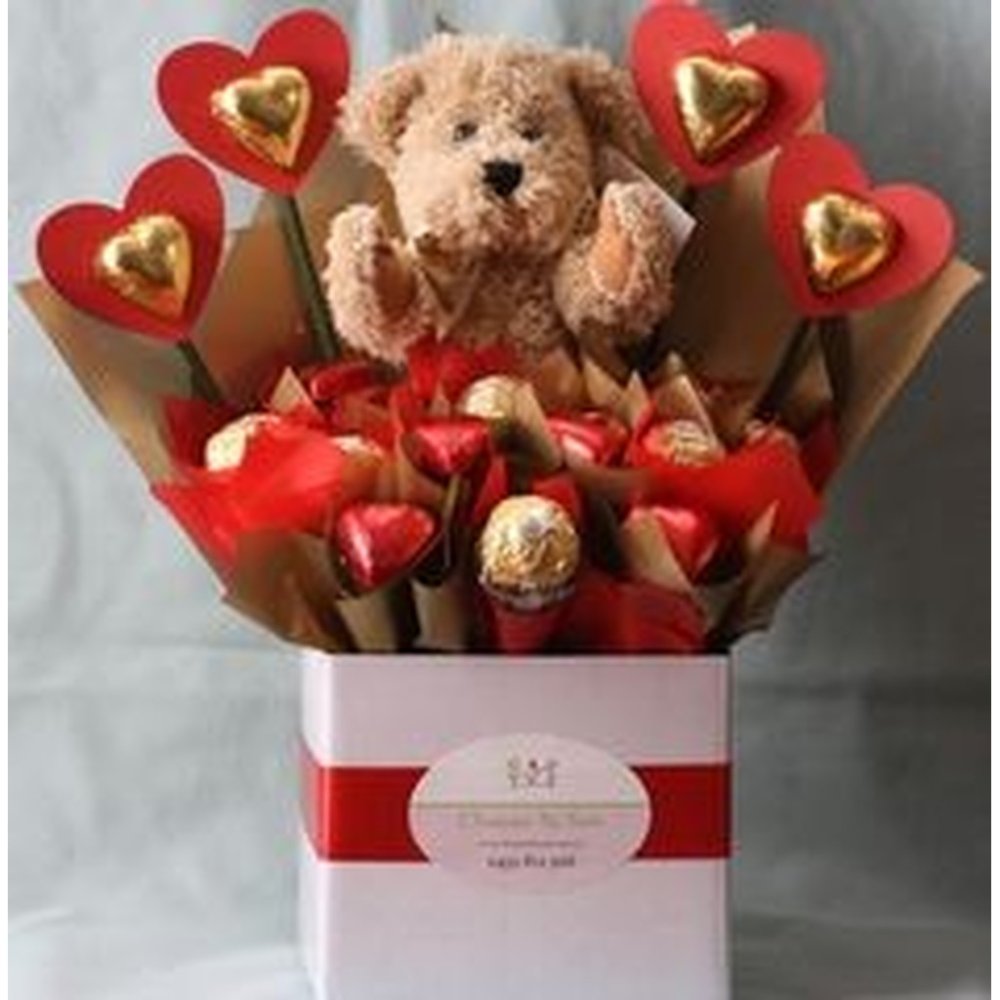 Teddy bear red floral bouquet