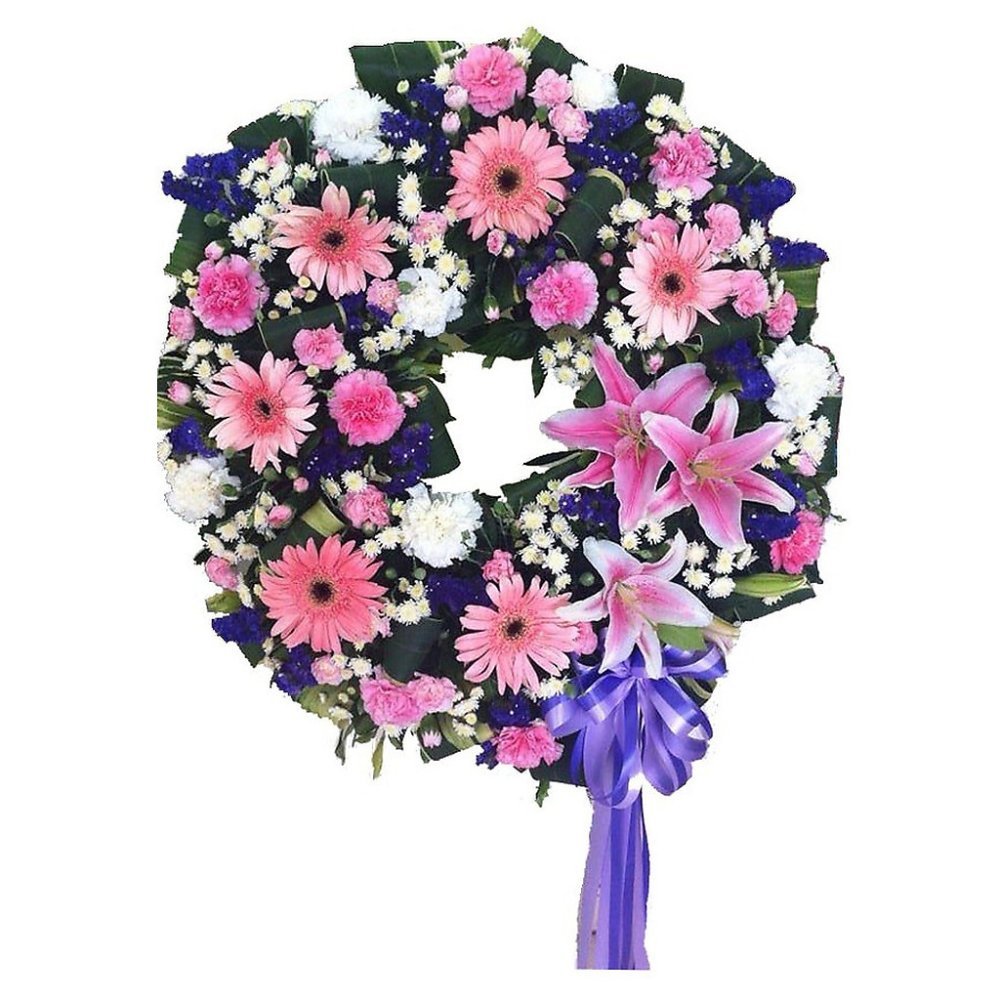Corona de flors per a funerals rosa i morada