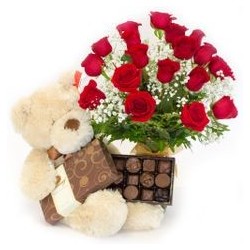 VALENTINE GIFT ROSE MIX COLORS  FLOWERS WITH DOLL