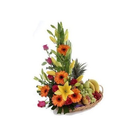 GIFT FLOWERS WITH FRUIT BUSKET