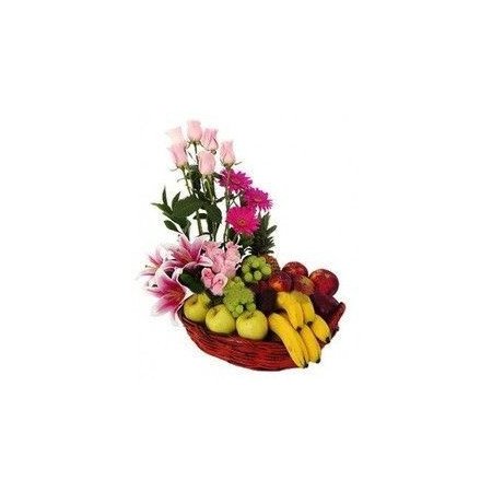 GIFT FLOWERS WITH FRUIT BUSKET