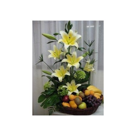 GIFT FLOWERS WITH FRUIT BUSKET