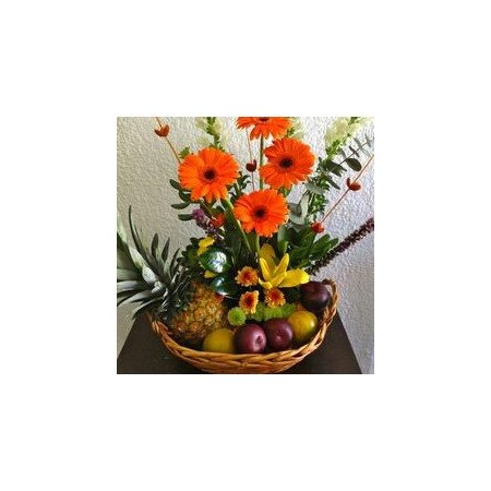 GIFT FLOWERS WITH FRUIT BUSKET