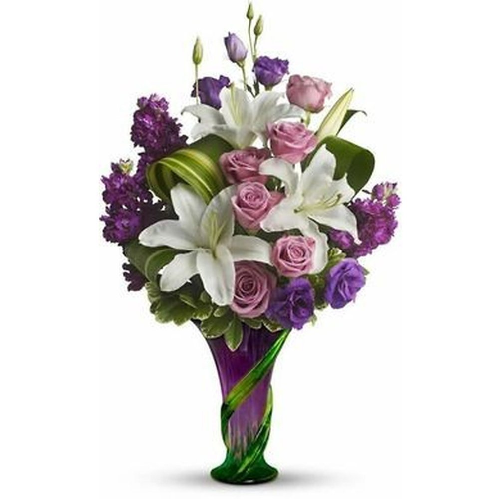 Lilla hvide blomster glasvase