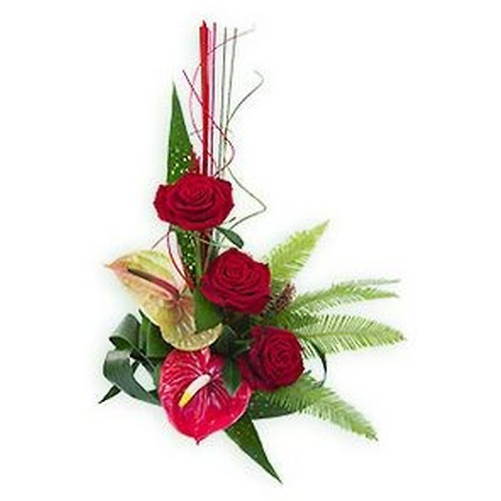 Boutonnière rose rouge et anthurium