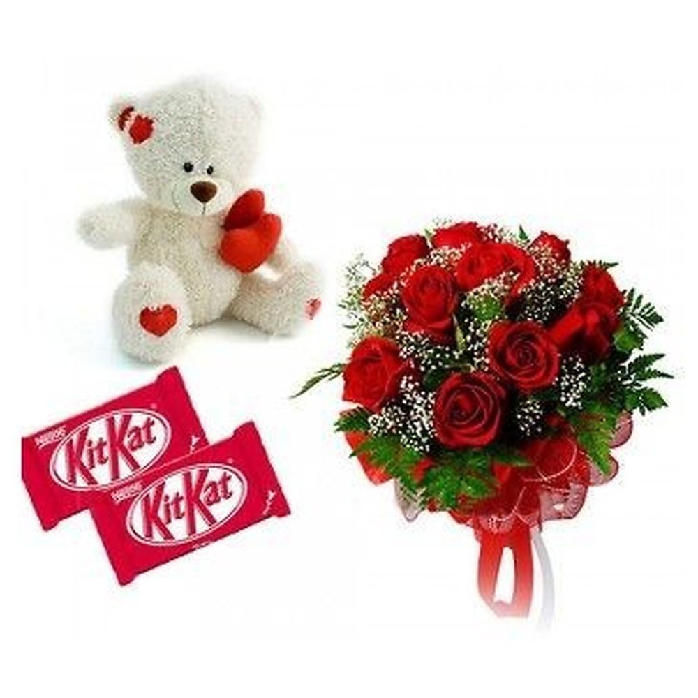 Punaiset ruusut nalle KitKats