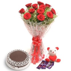 GET WELL GIFT  FLOWERS WITH CAKE AND DOLL