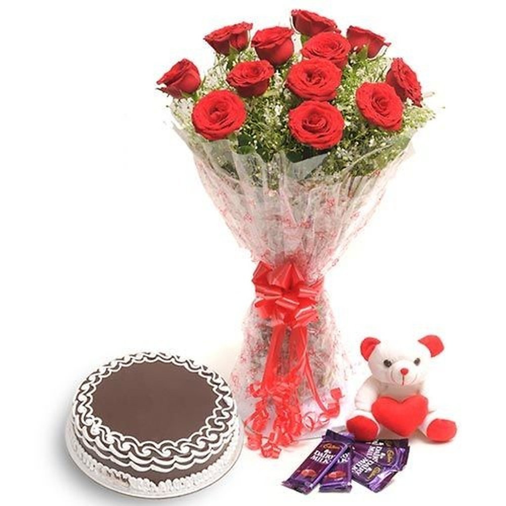 Rode rozen taart teddybeer set