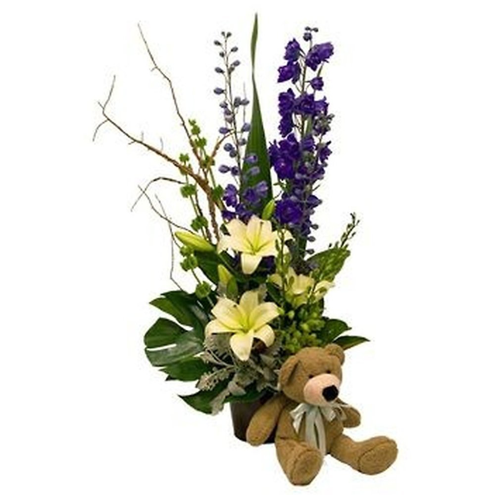 Purple lilies bouquet teddy bear
