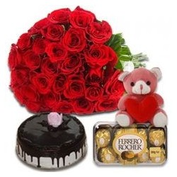 GET WELL GIFT  FLOWERS WITH CAKE AND DOLL CHOCLATE