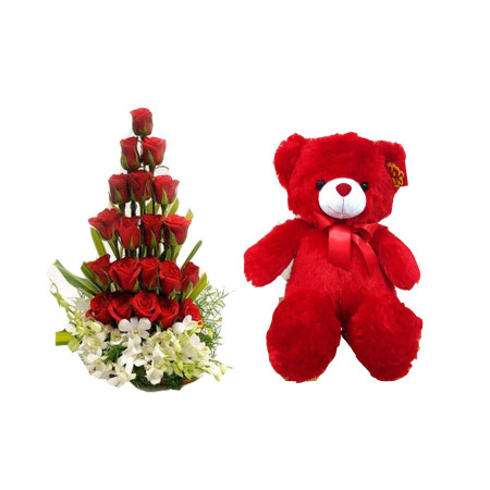 GET WELL GIFT FLOWERS BIG BASKET  WITH TEDDY BEAR 39