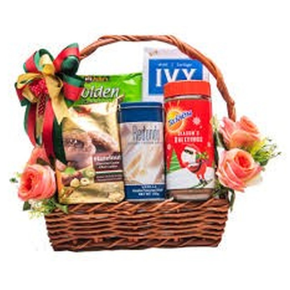 Gourmet gift basket with roses