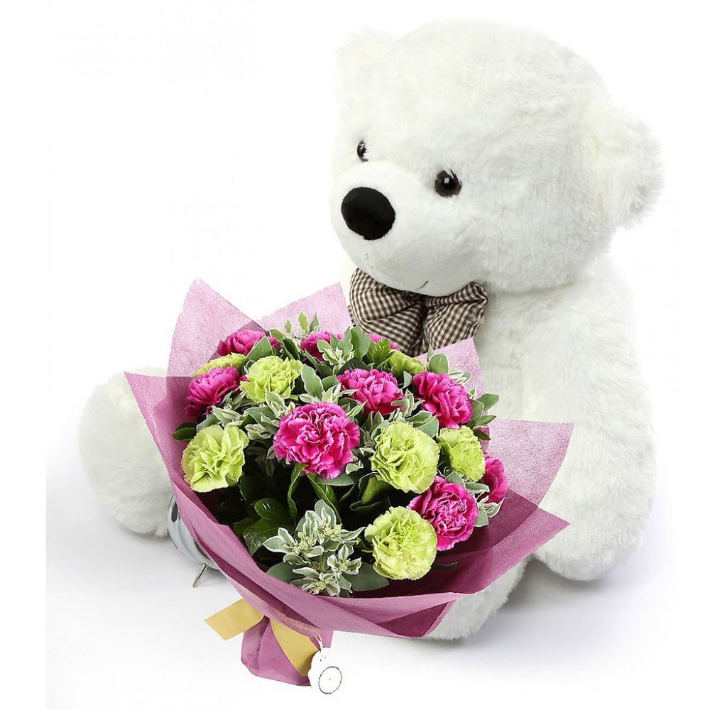 White teddy bear floral bouquet