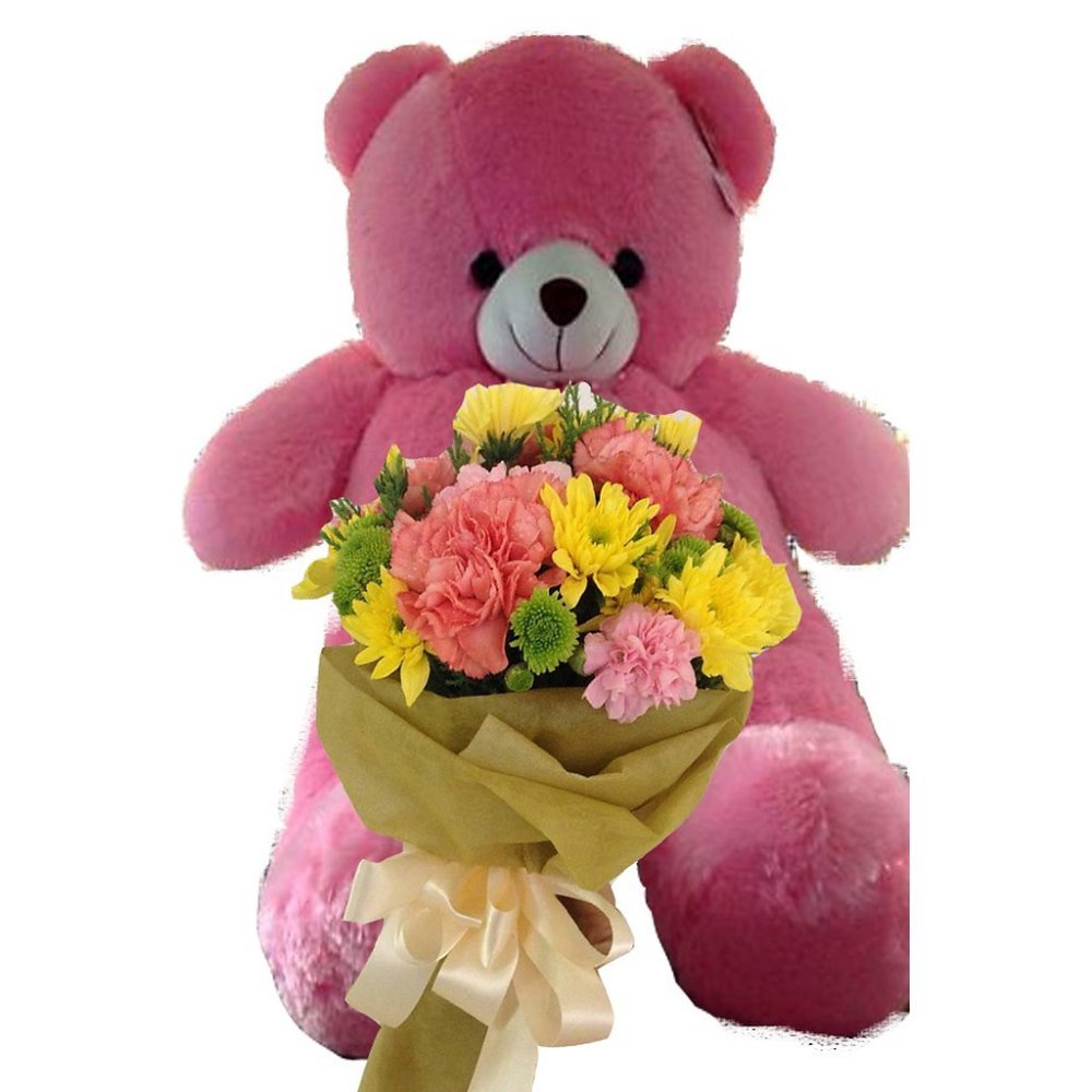 Pink teddy bear floral bouquet