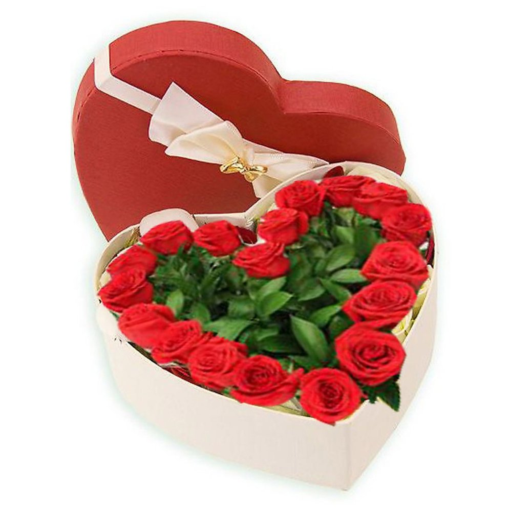 Scatola regalo di rose rosse a forma di cuore