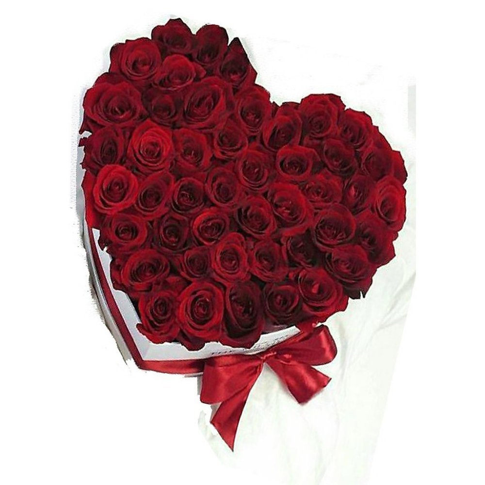 Heart-shaped red rose gift box