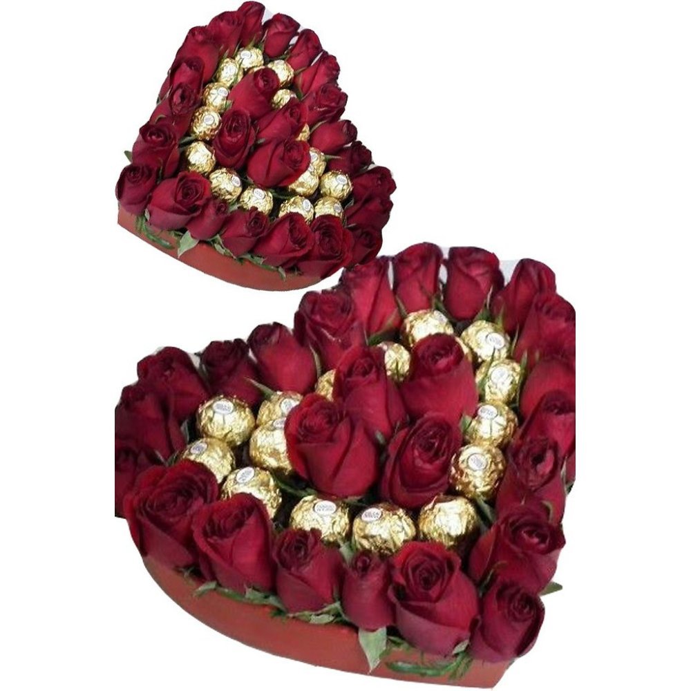 Heart shaped red rose chocolate box
