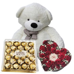 VALENTINE GIFT FLOWER IN BOX  WITH EDDY BEAR AND CHOCOLATE