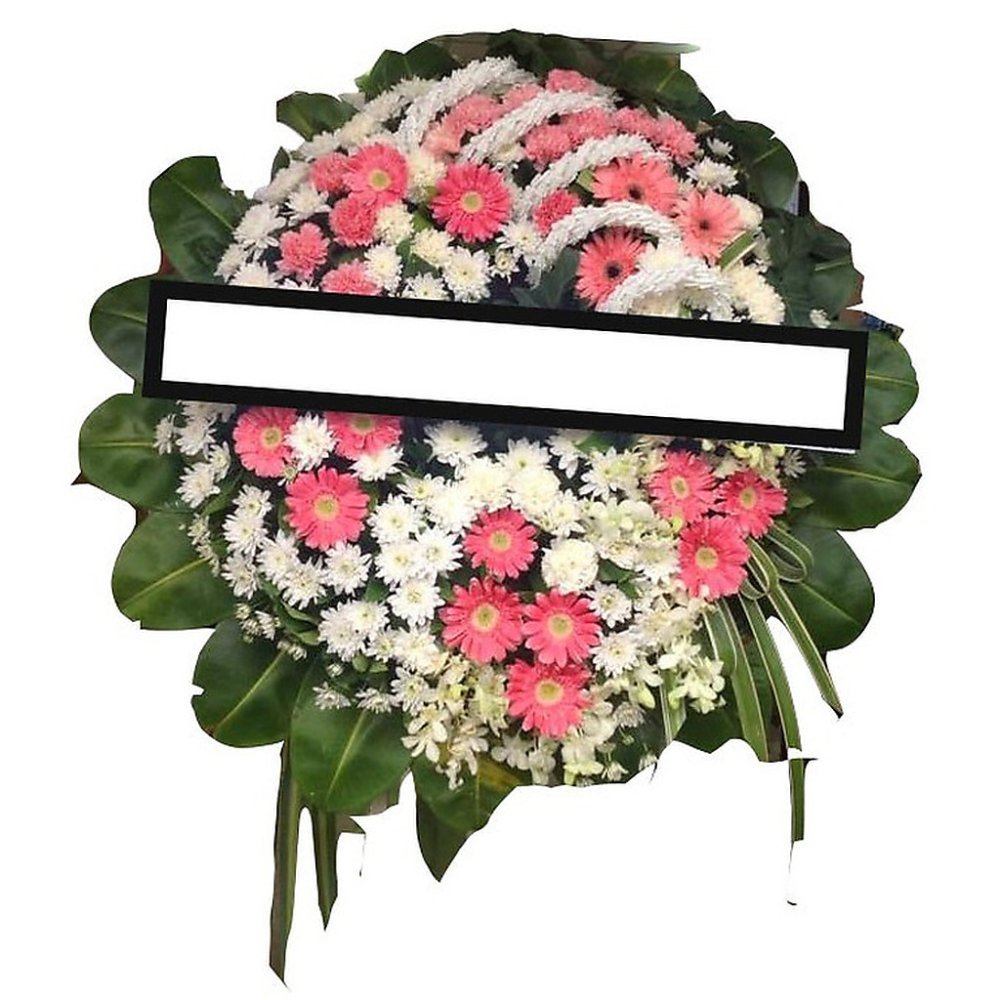Corona fúnebre rosa y blanca