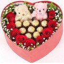 VALENTINE GIFT FLOWER IN BOX  WITH EDDY BEAR AND CHOCOLATE