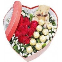 roses in box with chocolate